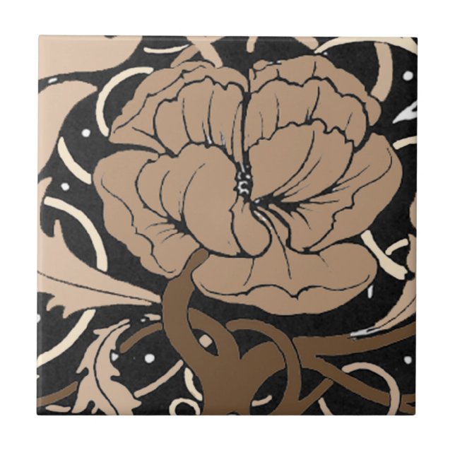Mohnblumen-Blumen-Kunst Nouveau Fliese (Vorderseite)