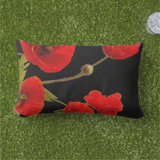 Mohnblumen Farbige Rote Florale Abstrakte Schwarze Kissen Für Draußen