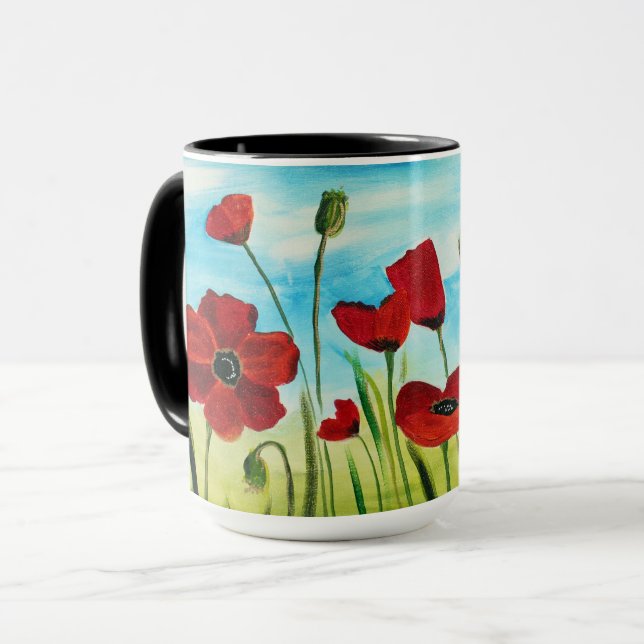 Mohnblumen-Feld-Kaffee-Tasse Tasse (Vorderseite Links)