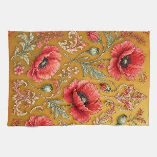Mohnblumen-fleur goldenes Design Geschirrtuch