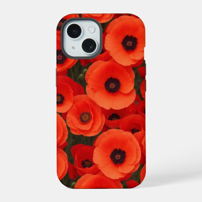 Mohnblumen gestaltetes Design iPhone 15 Hülle (Rückseite)