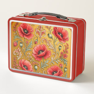 Mohnblumen goldenes Design Metall Brotdose