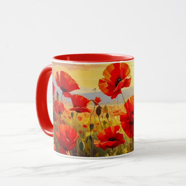 Mohnblumen im Abendlicht Tasse (Vorderseite Links)