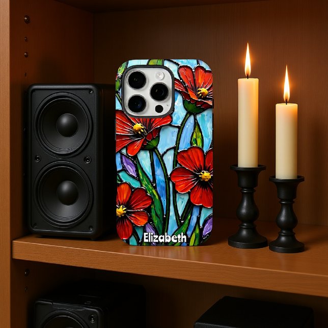 Mohnblumen im Bleiglasstil iPhone Hülle (Von Creator hochgeladen)