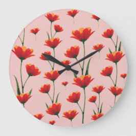 Mohnblumen im Morgenlicht Große Wanduhr