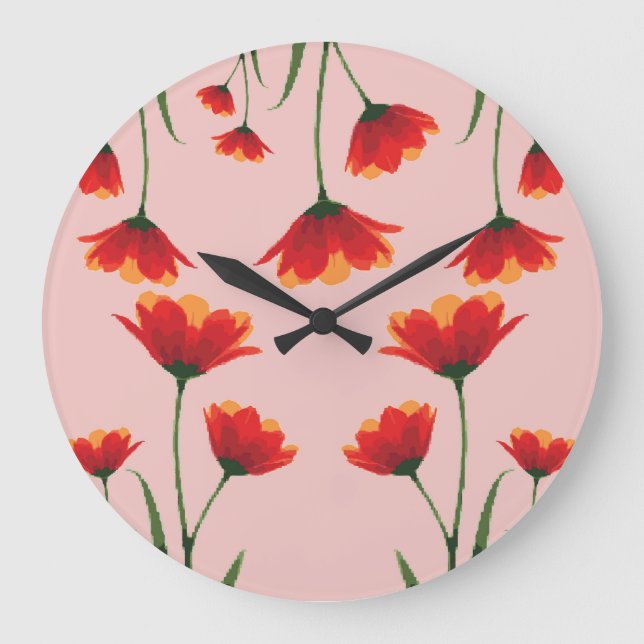 Mohnblumen im Morgenlicht Große Wanduhr (Vorderseite)