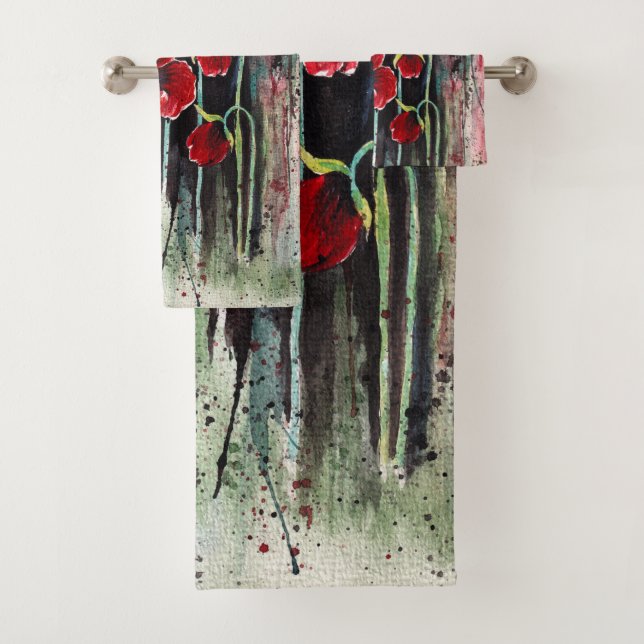 Mohnblumen in Aquarellen Badhandtuch Set (Insitu)
