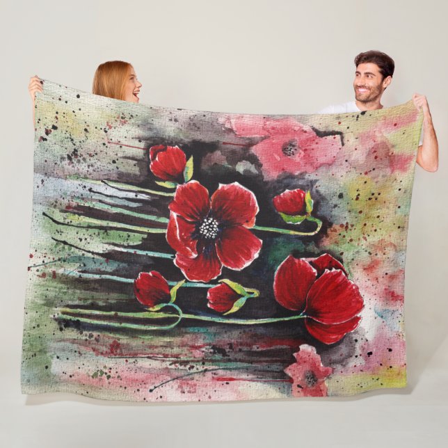 Mohnblumen in Aquarellen Fleecedecke (Beispiel)