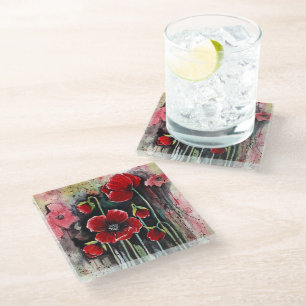 Mohnblumen in Aquarellen Glasuntersetzer
