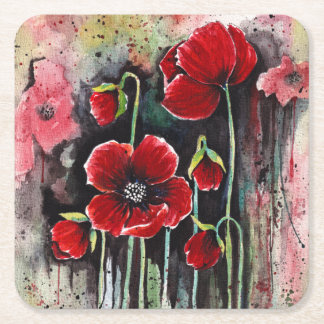 Mohnblumen in Aquarellen Rechteckiger Pappuntersetzer