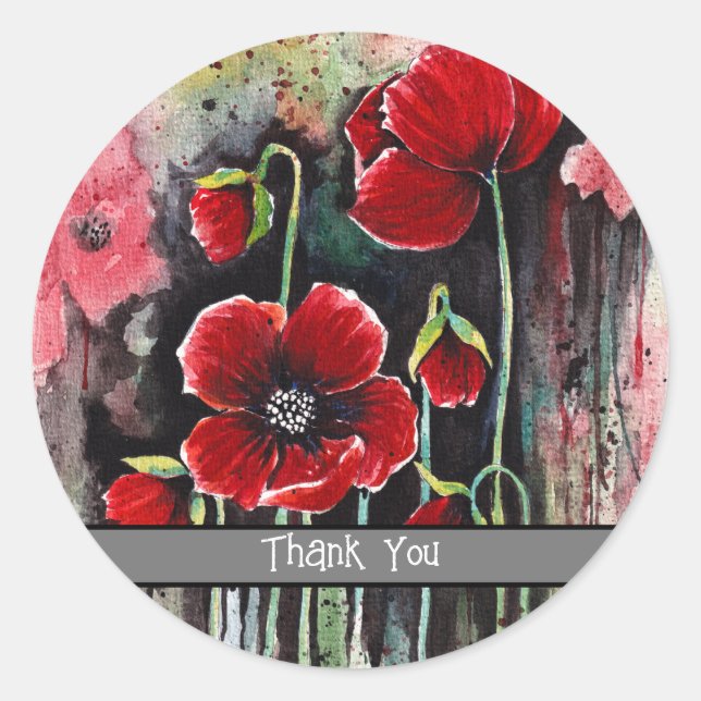 Mohnblumen in Aquarellen Runder Aufkleber (Vorderseite)