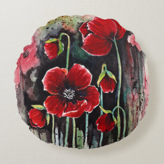Mohnblumen in Aquarellen Rundes Kissen