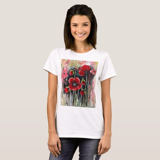 Mohnblumen in Aquarellen T-Shirt (Vorne ganz)