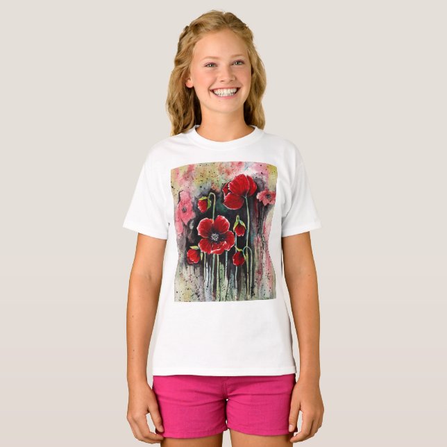 Mohnblumen in Aquarellen T-Shirt (Vorne ganz)
