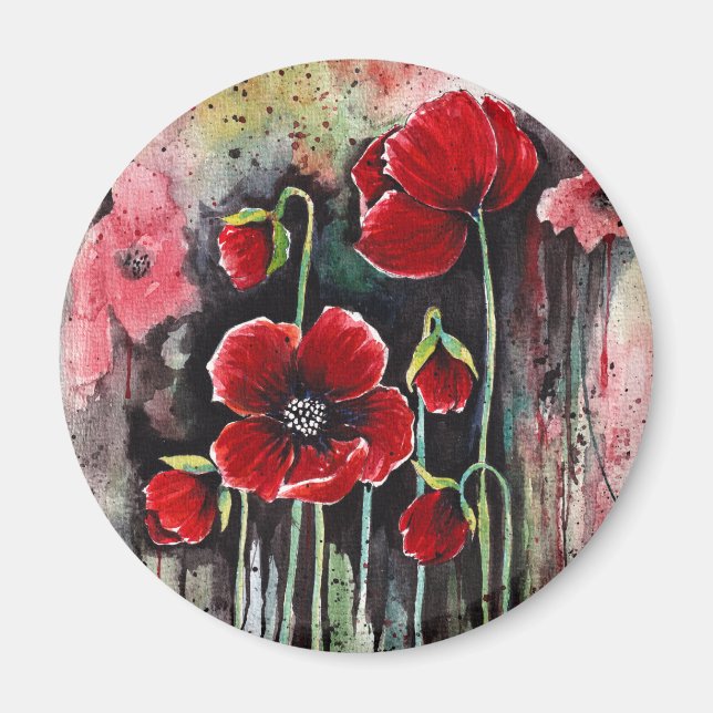 Mohnblumen in Aquarellfarben Magnet (Vorne)