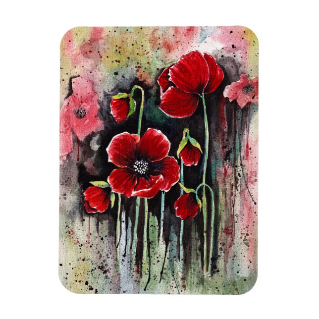 Mohnblumen in Aquarellfarben Magnet (Vertikal)
