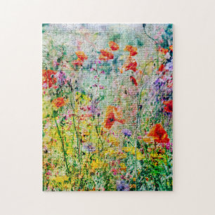 Mohnblumen in der Wiese Niedliche Naturlandschaft Puzzle