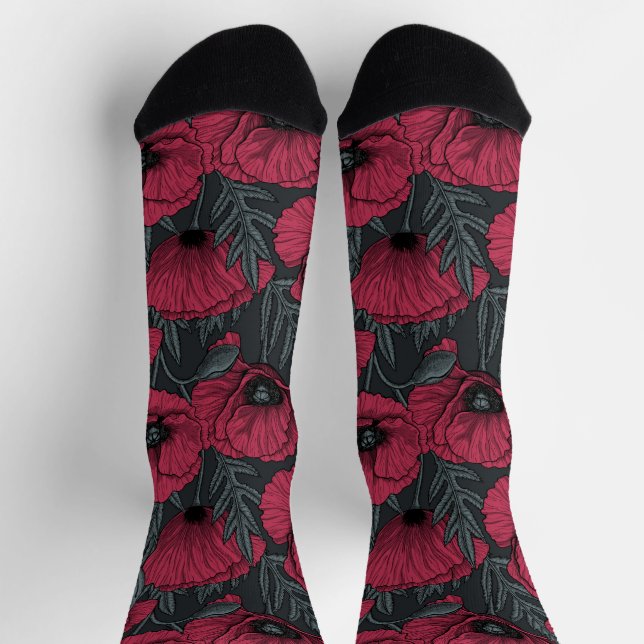 Mohnblumen in Viva Magenta  Socken (Oben)