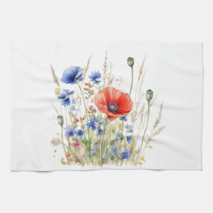 Mohnblumen & Kornblumen: Aquarell-Wiesenidylle Geschirrtuch
