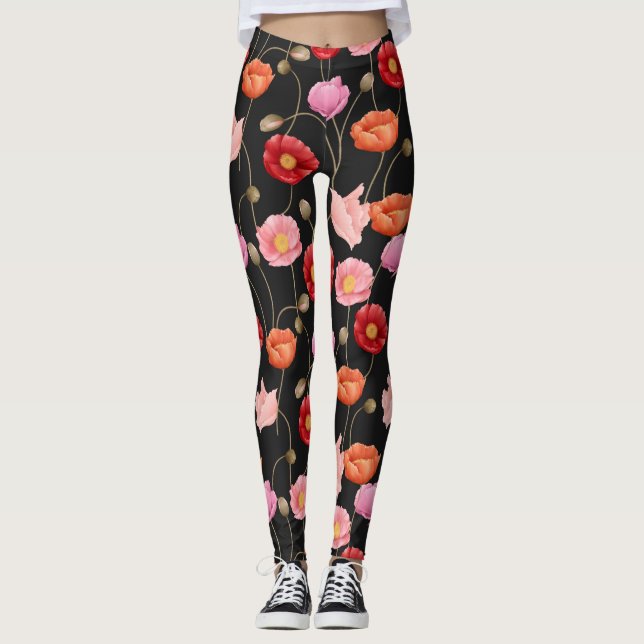 Mohnblumen-Muster  Leggings (Vorderseite)