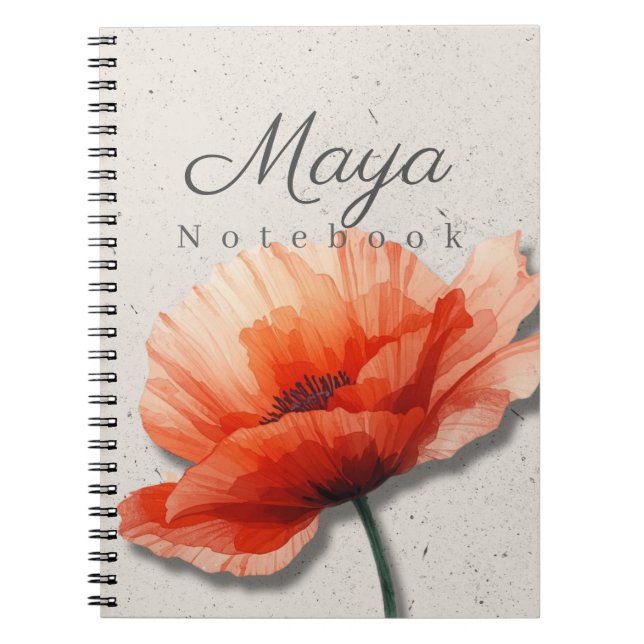 Mohnblumen-Notizbuch Name | Rotes Blumen Journal Notizblock (Vorderseite)