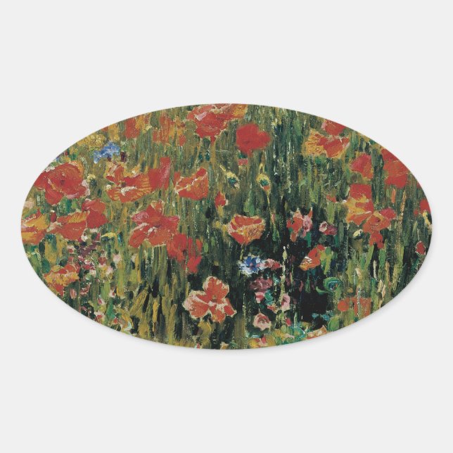 Mohnblumen Ovaler Aufkleber (Vorderseite)