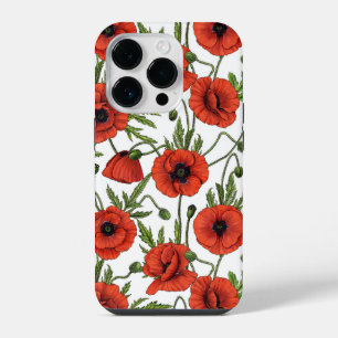 Mohnblumen, rot und grün auf weiß iPhone 14 pro hülle