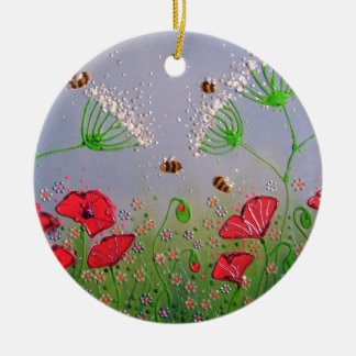 Mohnblumen und Bienen Keramik Ornament