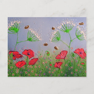 Mohnblumen und Bienen Postkarte