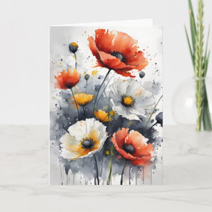 Mohnblumen und Gänseblümchen - Aquarellblumen Karte