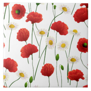 Mohnblumen und Gänseblümchen Fliese