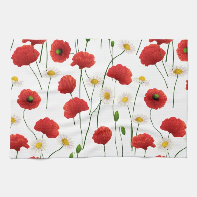 Mohnblumen und Gänseblümchen Geschirrtuch (Horizontal)