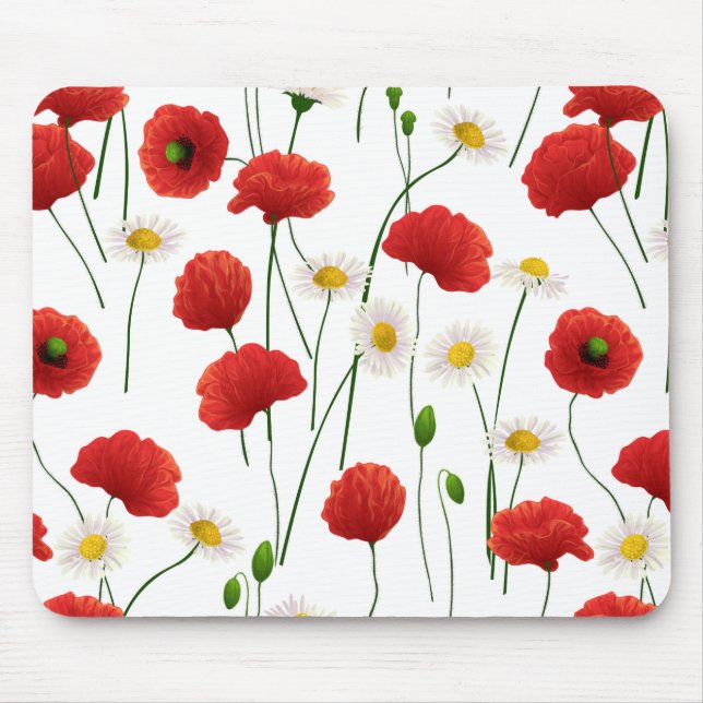 Mohnblumen und Gänseblümchen Mousepad (Vorne)