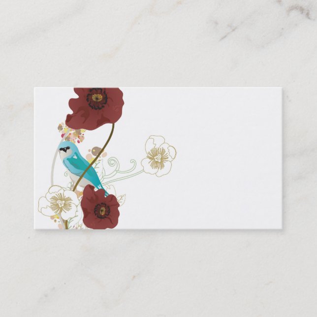 Mohnblumen und Vogel Visitenkarte (Vorderseite)