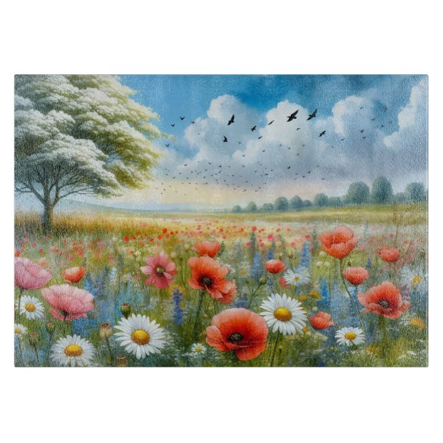 Mohnblumen-Wiese-Schneidbrett Schneidebrett (Vorderseite)