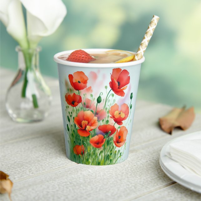 Mohnblumenwiese, Aquarell +  Pappbecher (In Situ)