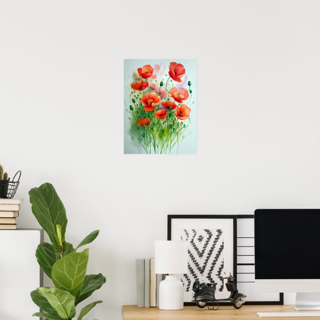 Mohnblumenwiese, Aquarell -  Poster (Heimbüro)
