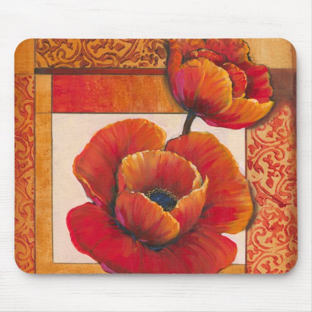 Mohnblüte auf Tan und Orange Hintergrund Mousepad (Vorne)