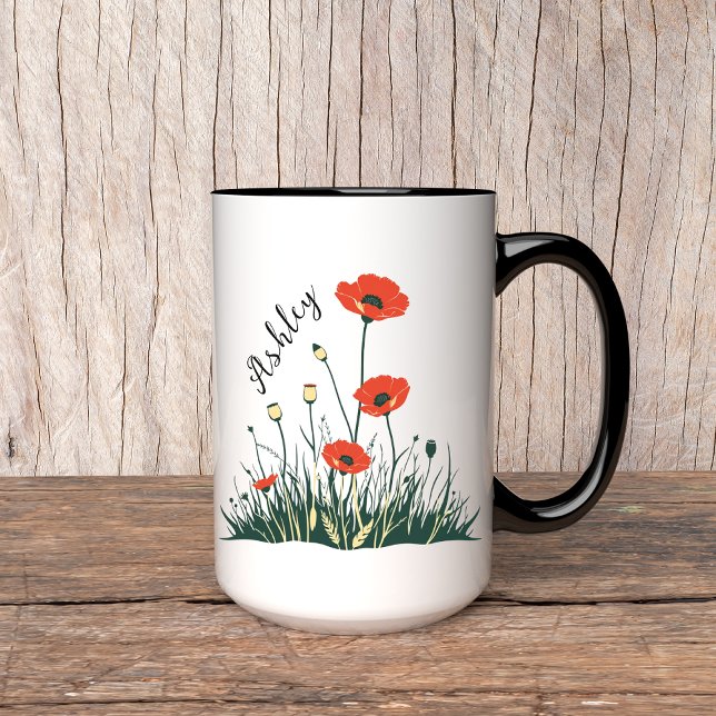 Mohnblüte Blume, Tasse, Geschenk für Frauen und Mä Tasse (poppy flowers mug, custom name mug, personalized name mug, birthday gift mug, Mother’s Day mug,)