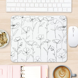 Mohnblüte Schwarz-Weiß-Minimalistische Wildblume Mousepad