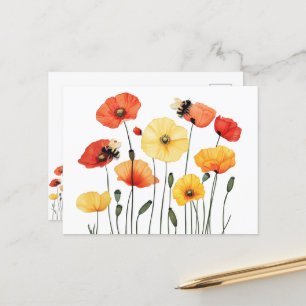 Mohnblüten mit Niedlichen Hummeln Postkarte