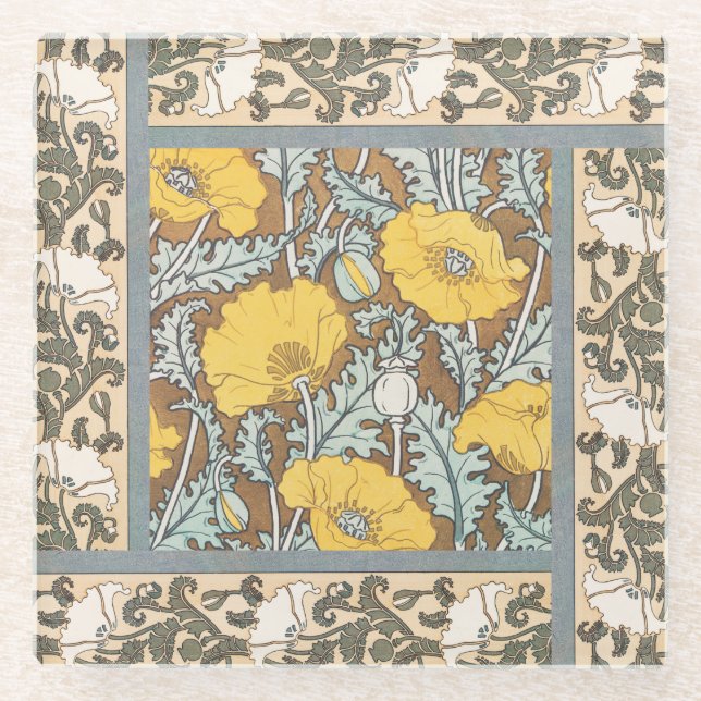 Mohndarstellung, gelbe Blume Glasuntersetzer (Vorderseite)