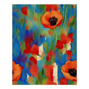 Mohnfarben Blume Wasserfarbe Abstrakt Poster