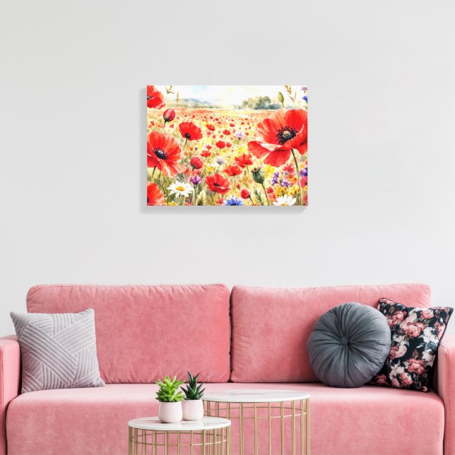 Mohnfeld - Aquarell Mohn Leinwanddruck (Insitu (Wohnzimmer))