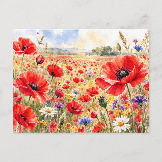 Mohnfeld - Aquarell Mohn Postkarte (Vorderseite)