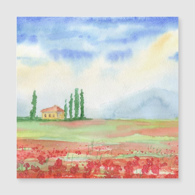 Mohnfeld in der Toskana Magnetkarte (Vorderseite)