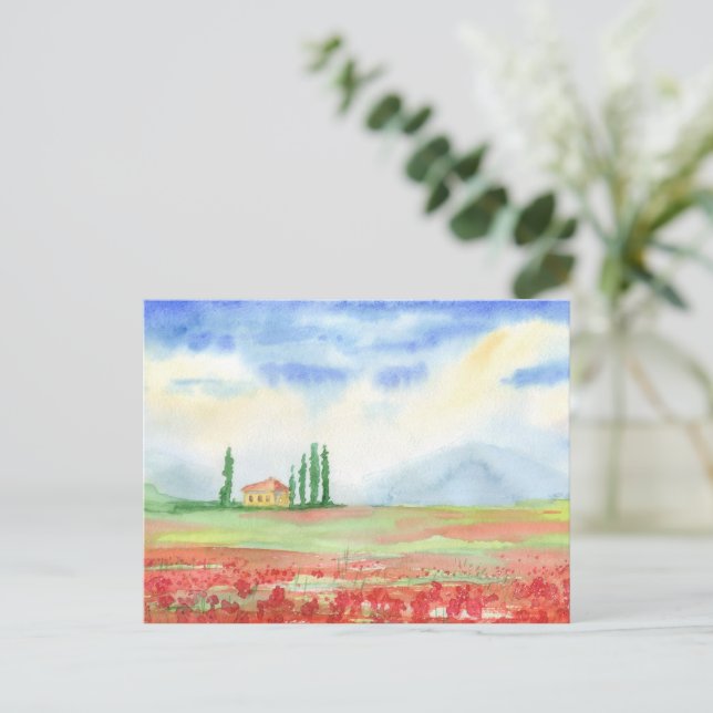 Mohnfeld in der Toskana Postkarte (Stehend Vorderseite)