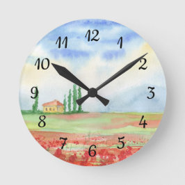 Mohnfeld in der Toskana Runde Wanduhr