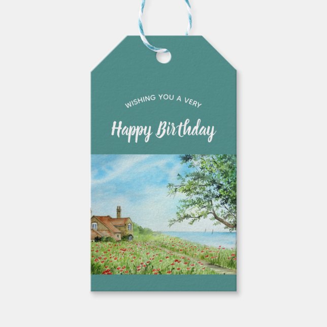 Mohnfeld Landschaft Wasserfarben Malerei Geschenkanhänger (Vorderseite)