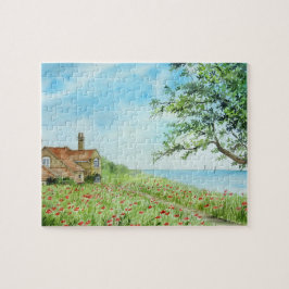 Mohnfeld Landschaft Wasserfarben Malerei Puzzle